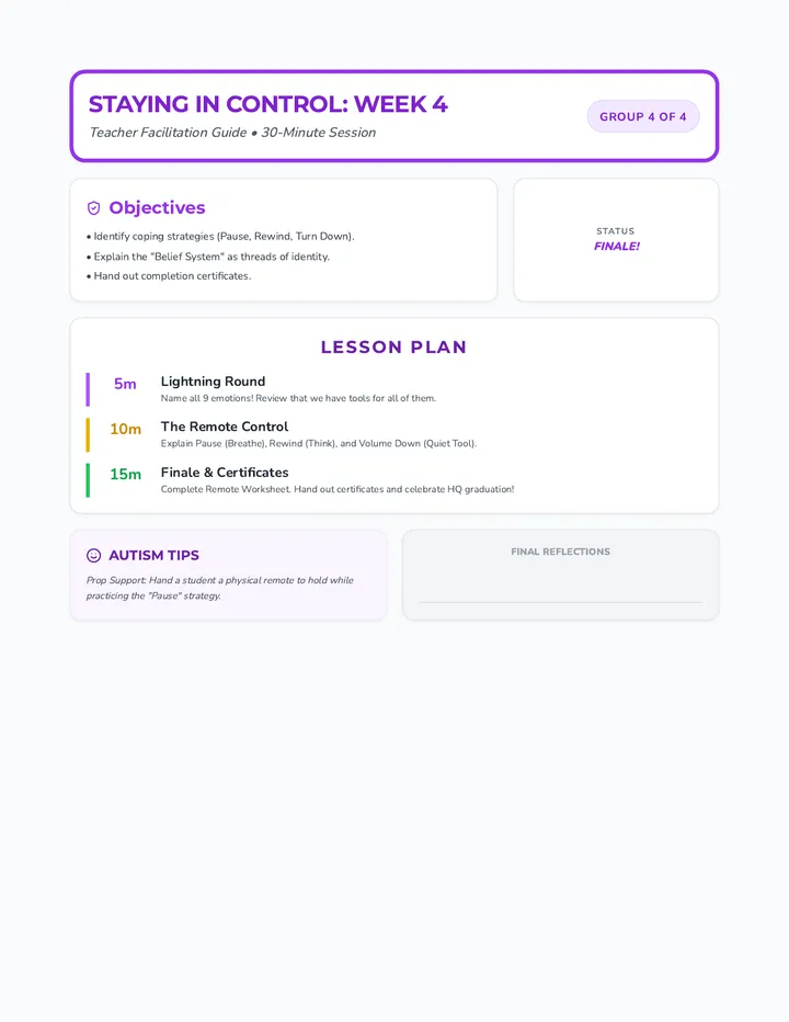 Staying in Control Teacher Guide