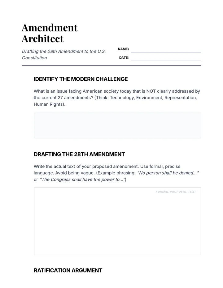 Amendment Architect Worksheet