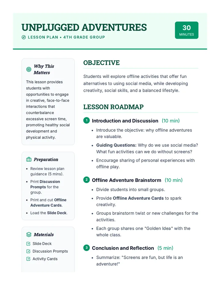 Unplugged Adventures Lesson Plan