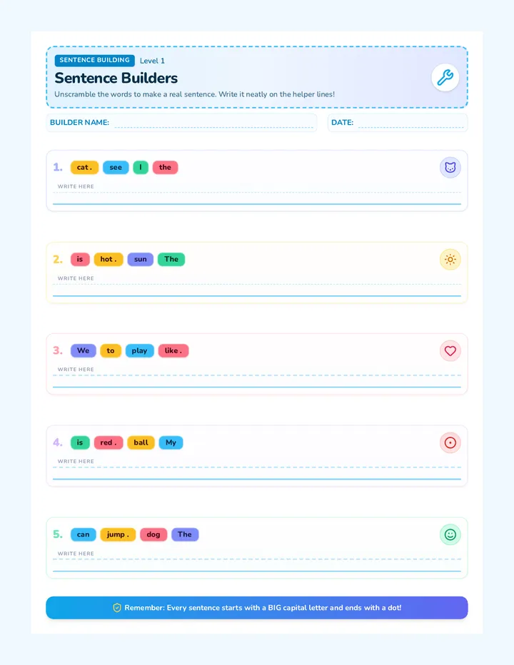 Sentence Builder Worksheet