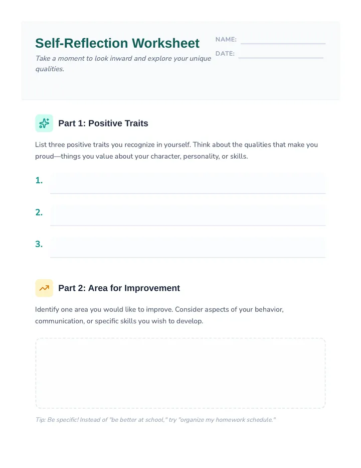 Self Reflection Worksheet