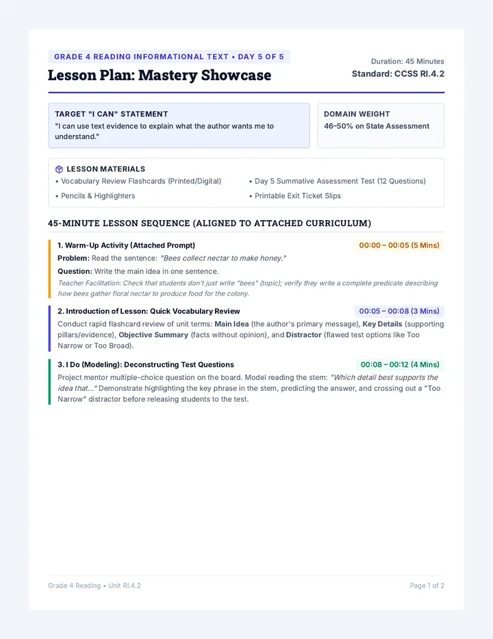 Day Five Lesson Plan