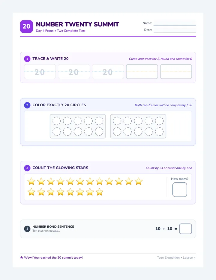 Number Twenty Practice Sheet