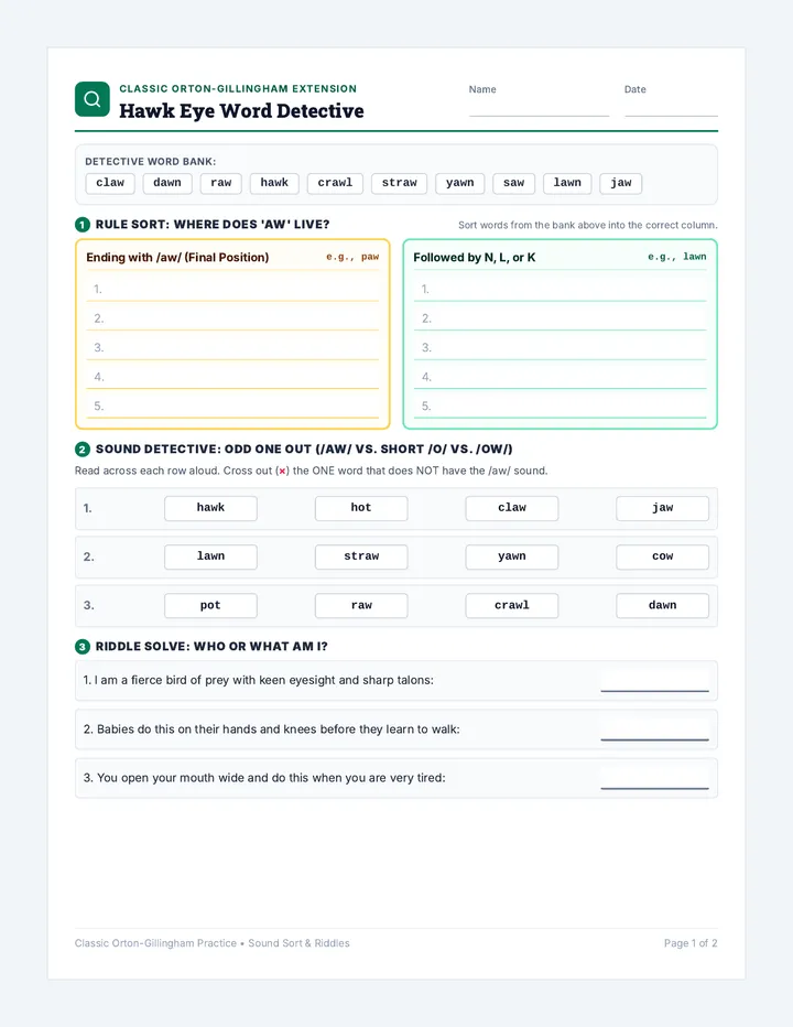 Hawk Eye Detective Worksheet