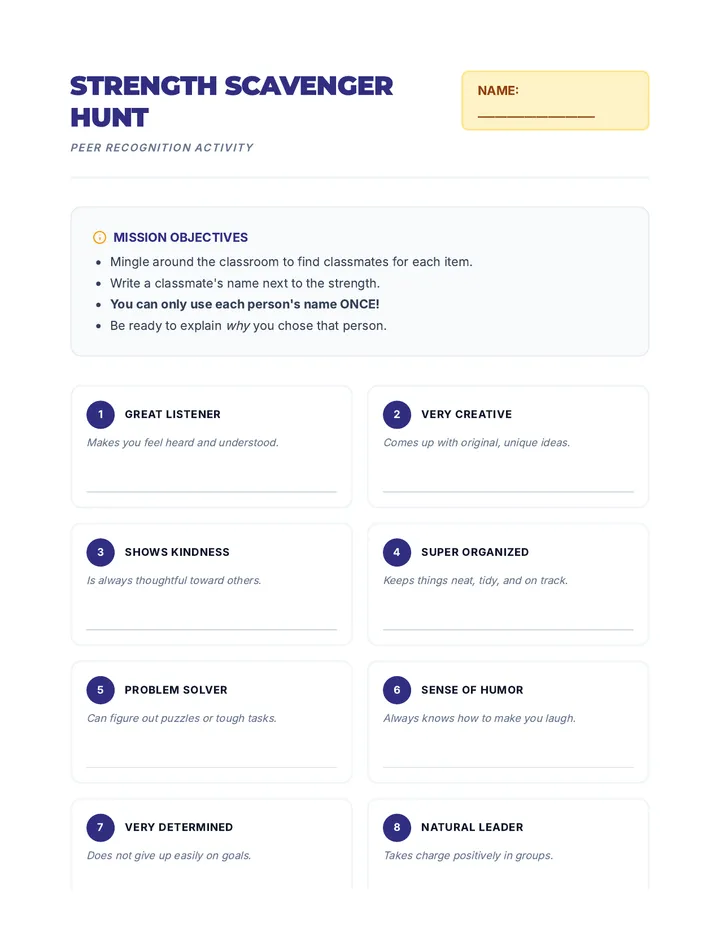 Strength Scavenger Hunt Activity
