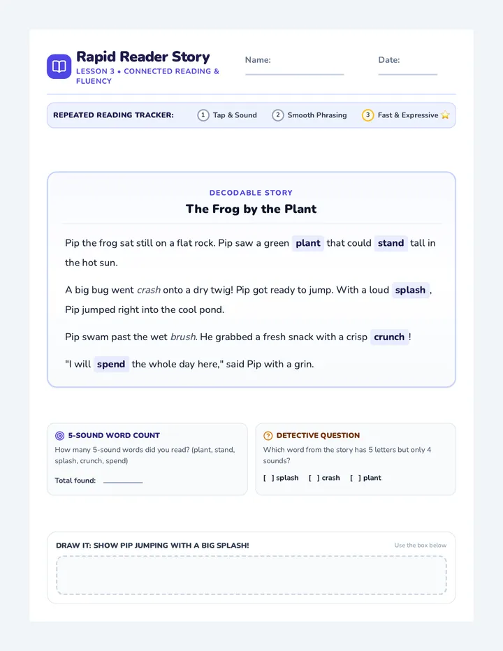 Rapid Reader Story Worksheet