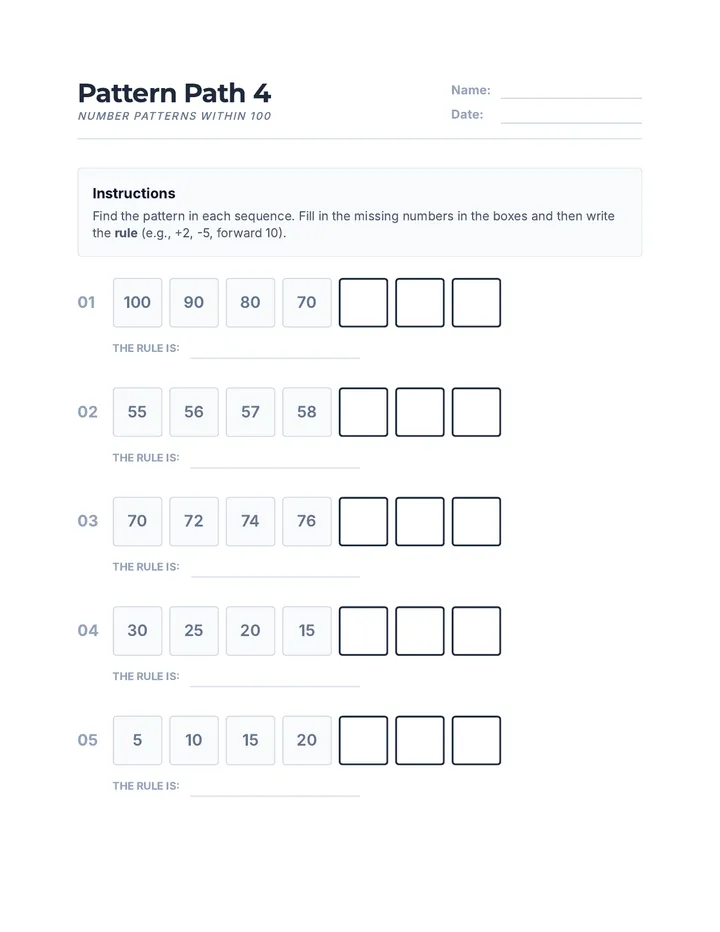 Pattern Path 4 Worksheet
