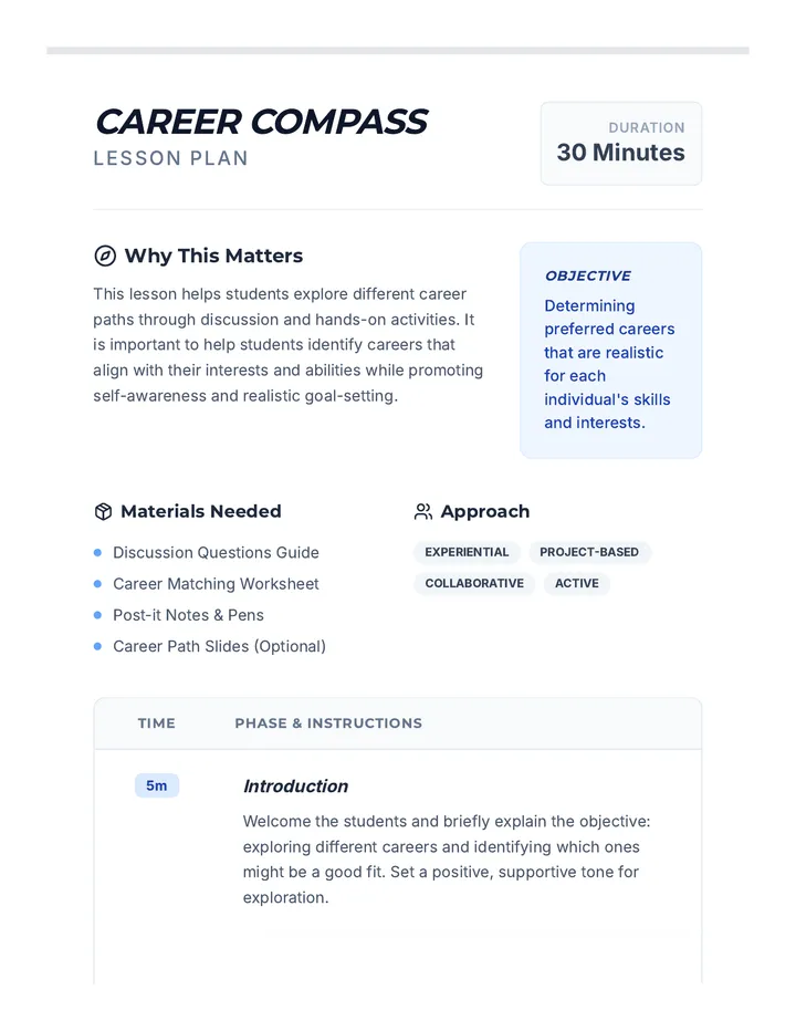 Career Compass Lesson Plan