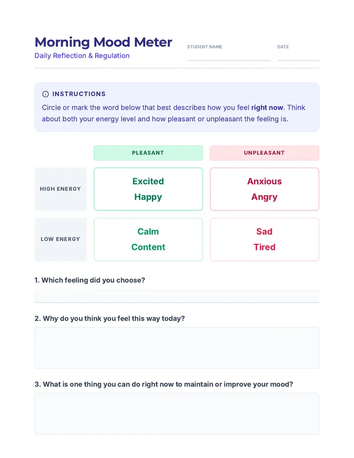 Morning Mood Meter Worksheet