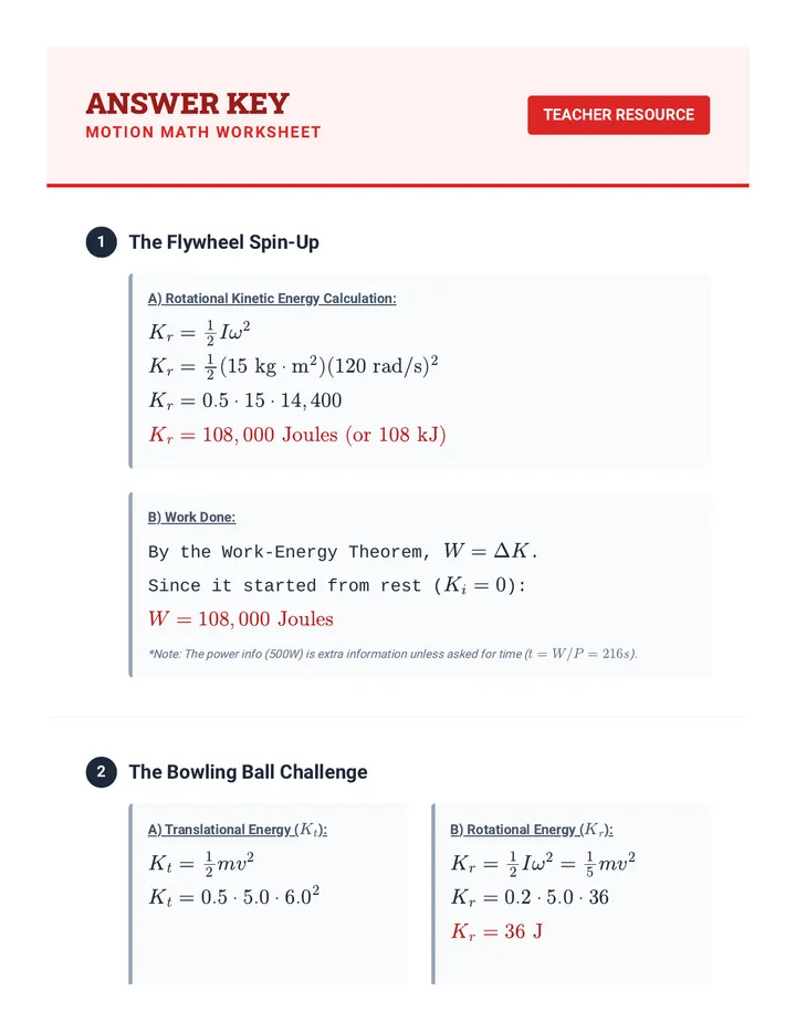 Motion Math Answer Key