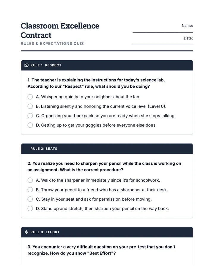Classroom Rules Quiz