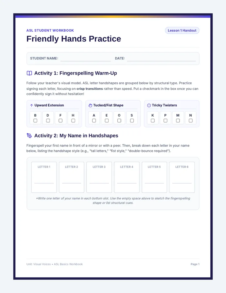 Friendly Hands Workbook