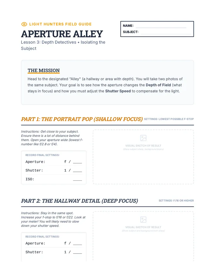 Aperture Alley Worksheet