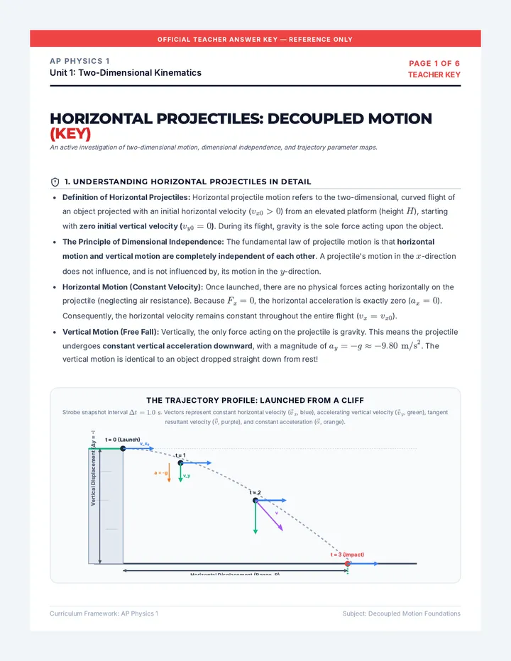 Horizontal Projectiles Answer Key