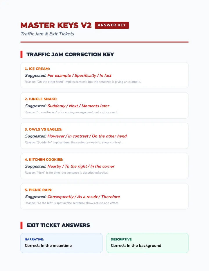 Traffic Jam and Exit Ticket Key