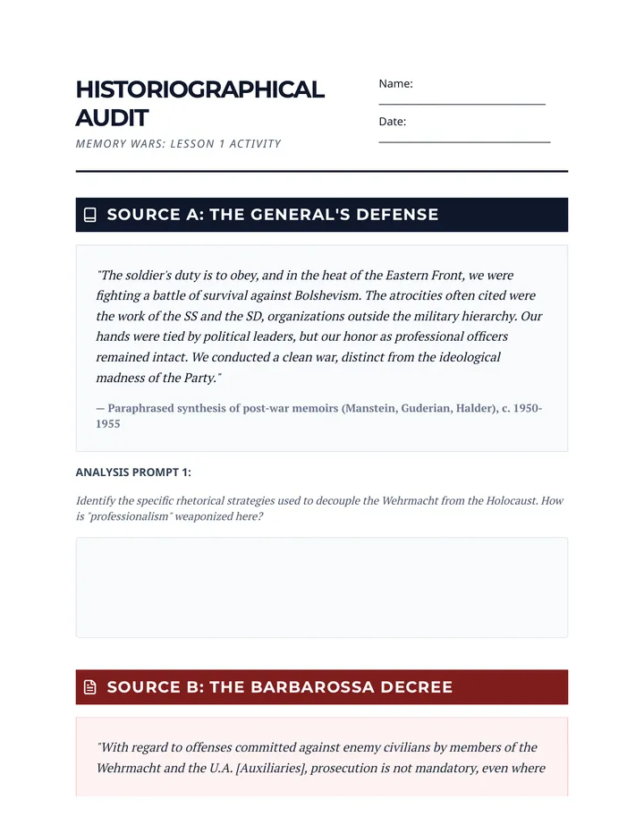 Clean Wehrmacht Analysis Worksheet