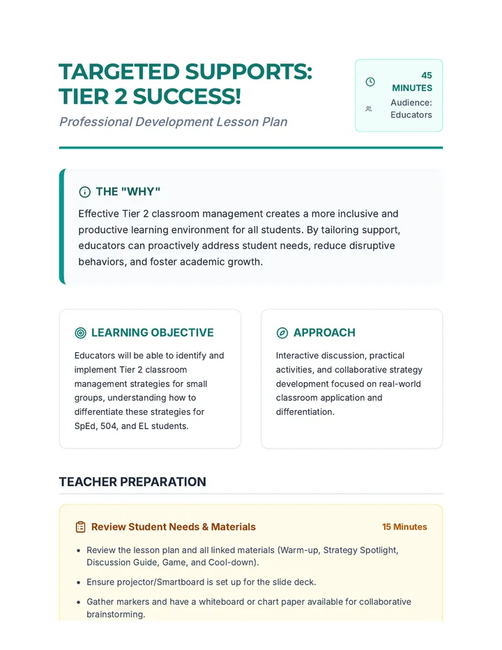 Tier 2 Success Lesson Plan