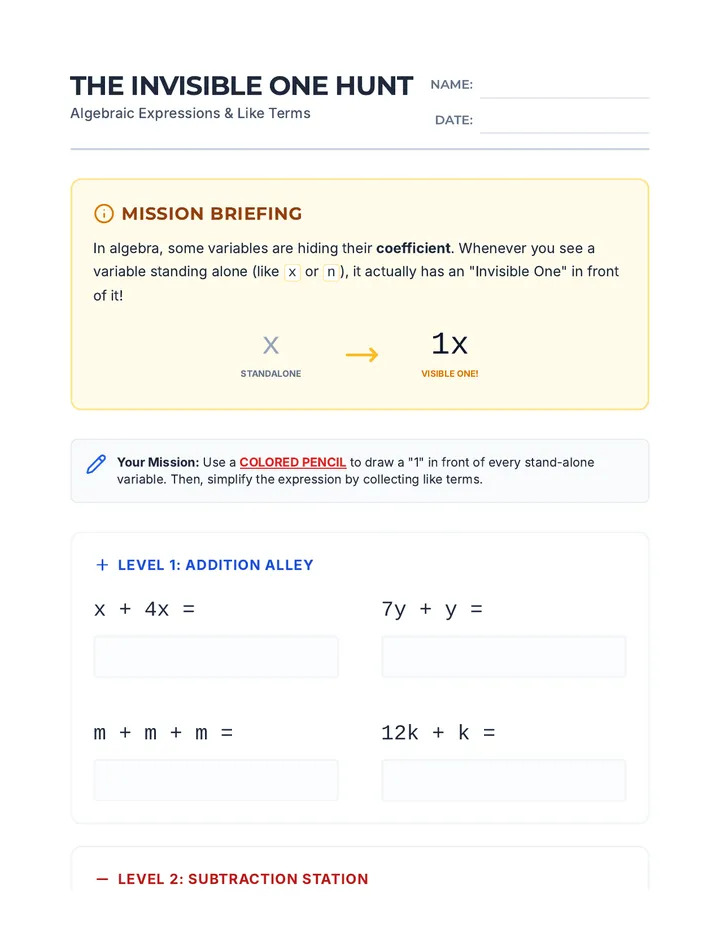 Invisible One Hunt Worksheet