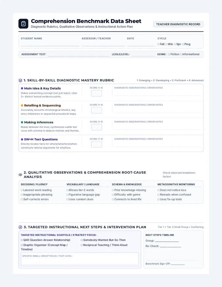 Comprehension Teacher Data Sheet