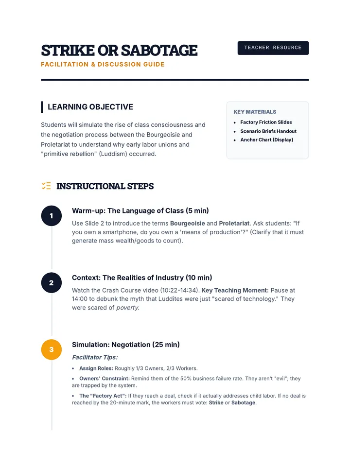 Strike or Sabotage Teacher Guide