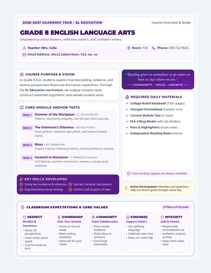 Grade 8 ELA Syllabus