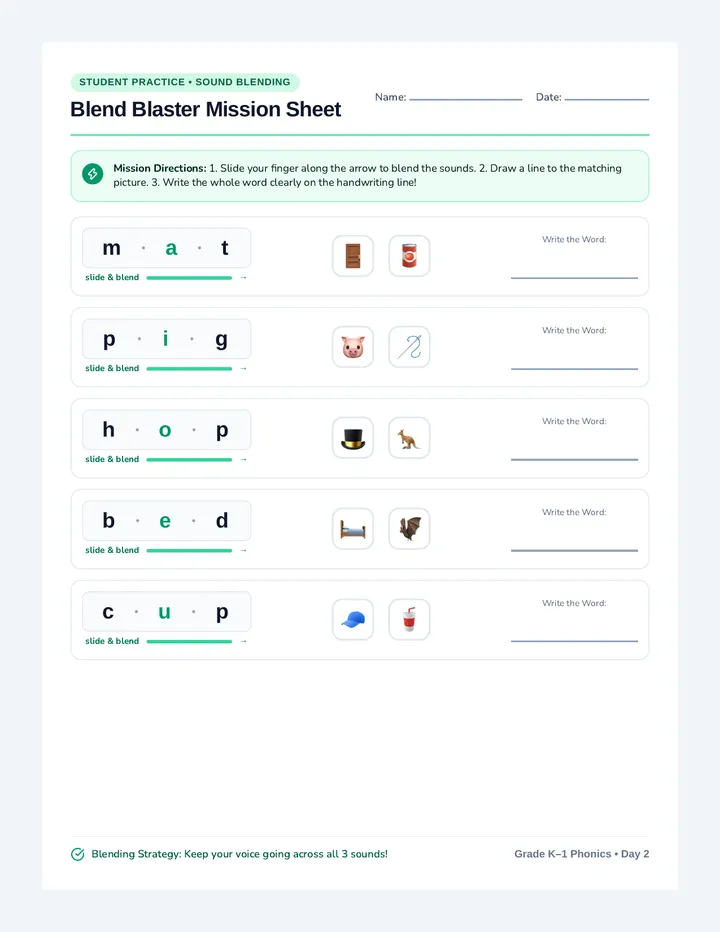 Blend Blasters Practice Worksheet