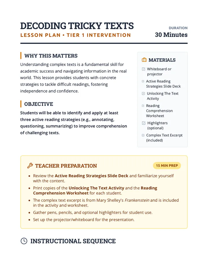 Decoding Tricky Texts Lesson Plan