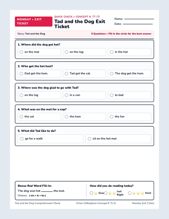 Monday Story Exit Ticket