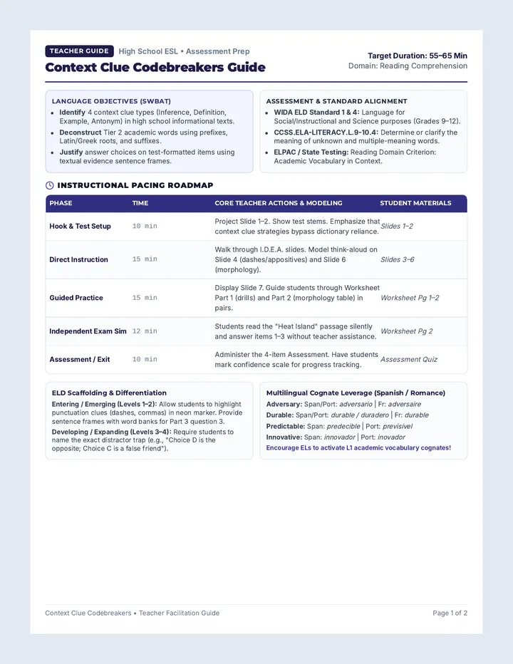 Context Clue Codebreakers Teacher Guide