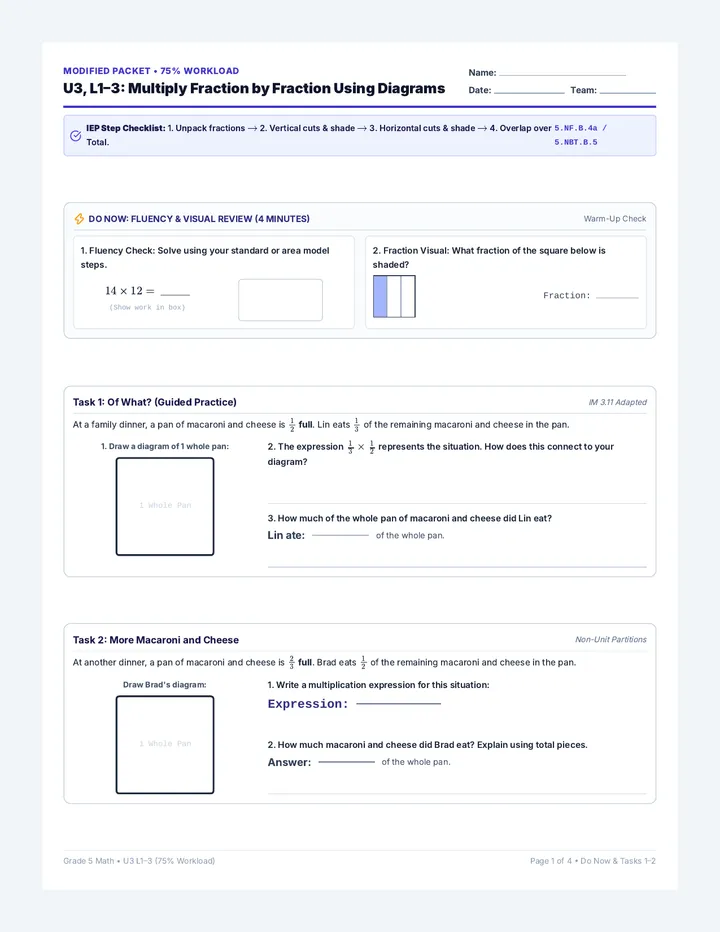 Fraction Diagrams 75 Percent Packet