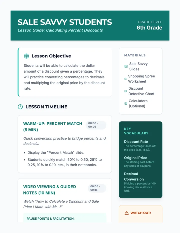Sale Savvy Teacher Guide