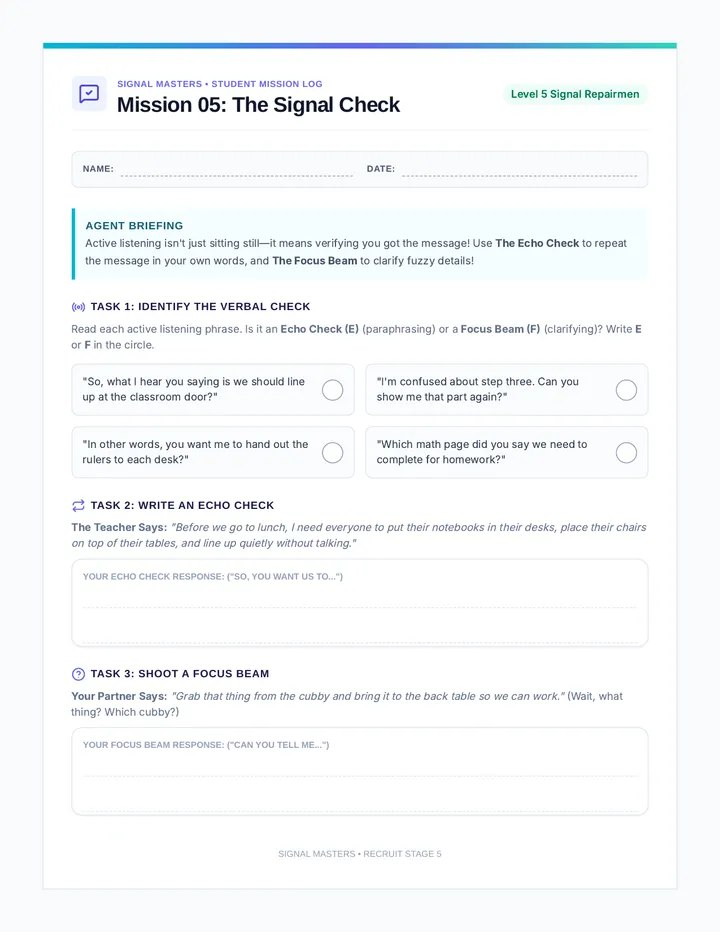 Signal Check Student Log