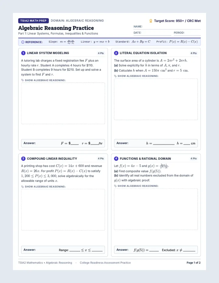 Algebraic Reasoning Practice Worksheet
