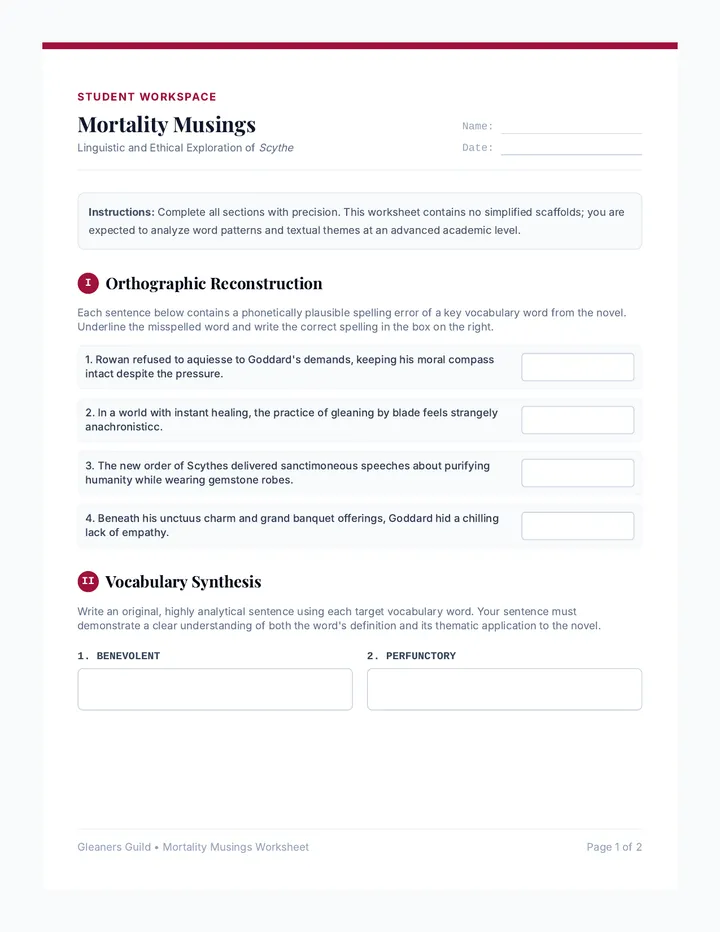 Mortality Musings Worksheet
