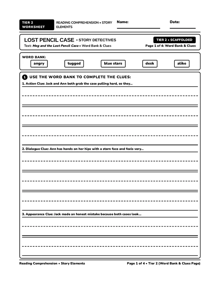 Pencil Case Tier 2 Worksheet