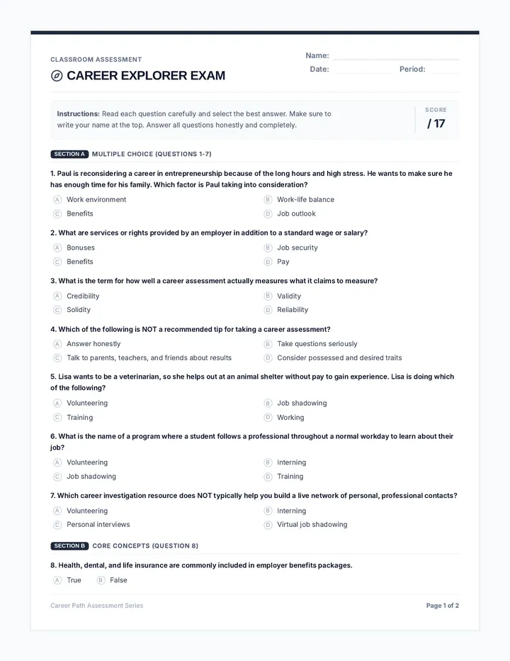 Career Explorer Exam
