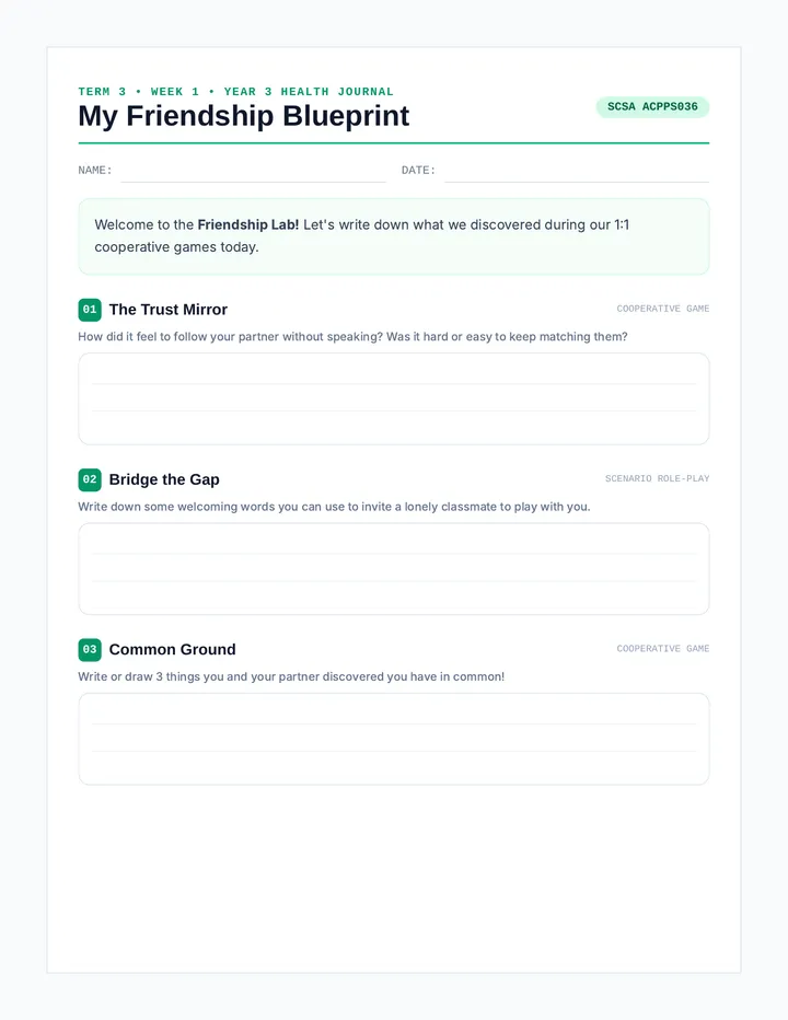 Friendship Blueprint Journal Year 3 Worksheet