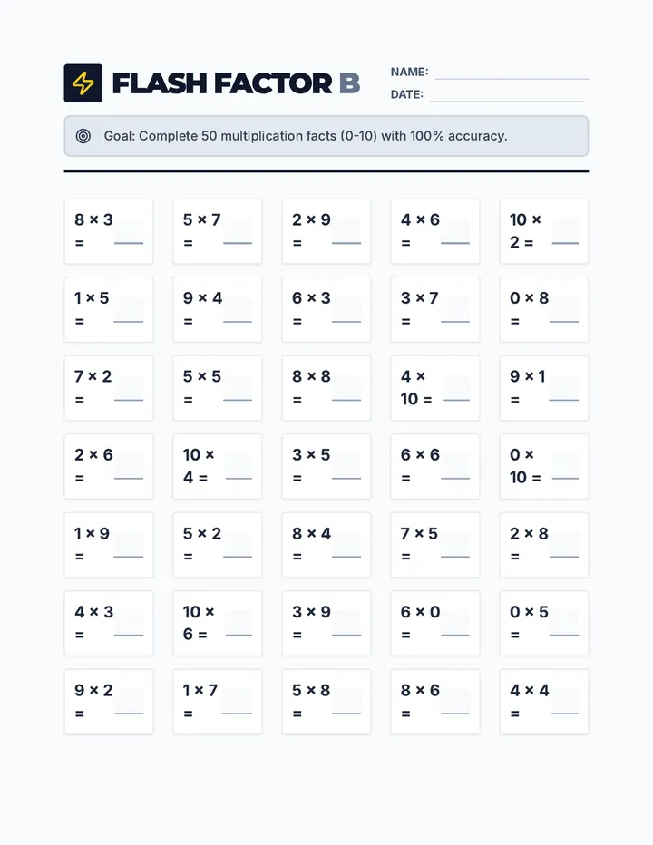 Flash Factor Worksheet B