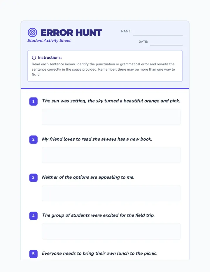 Error Hunt Worksheet