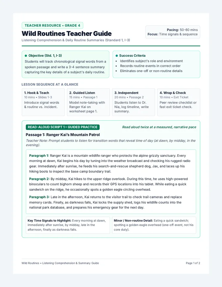 Wild Routines Teacher Guide
