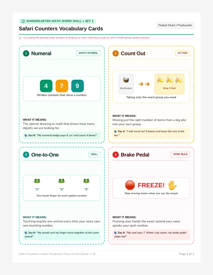Safari Counters Vocabulary Cards