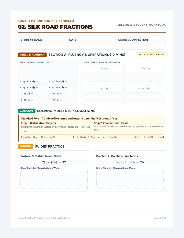 Silk Road Fractions Workbook