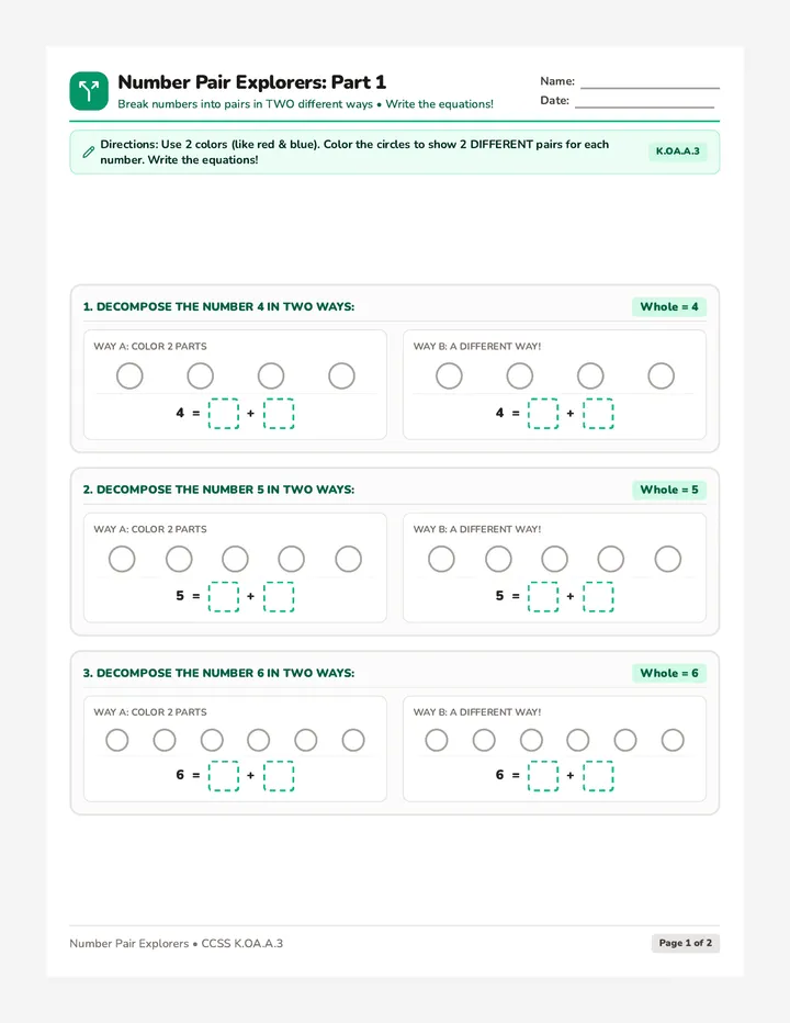 Number Pair Practice Worksheet