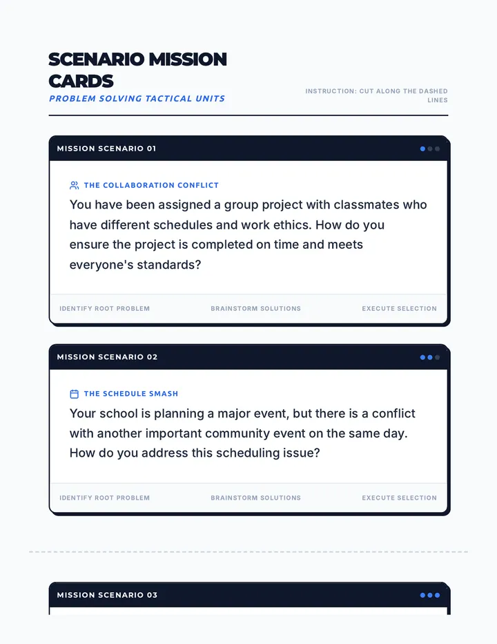 Scenario Mission Cards Worksheet
