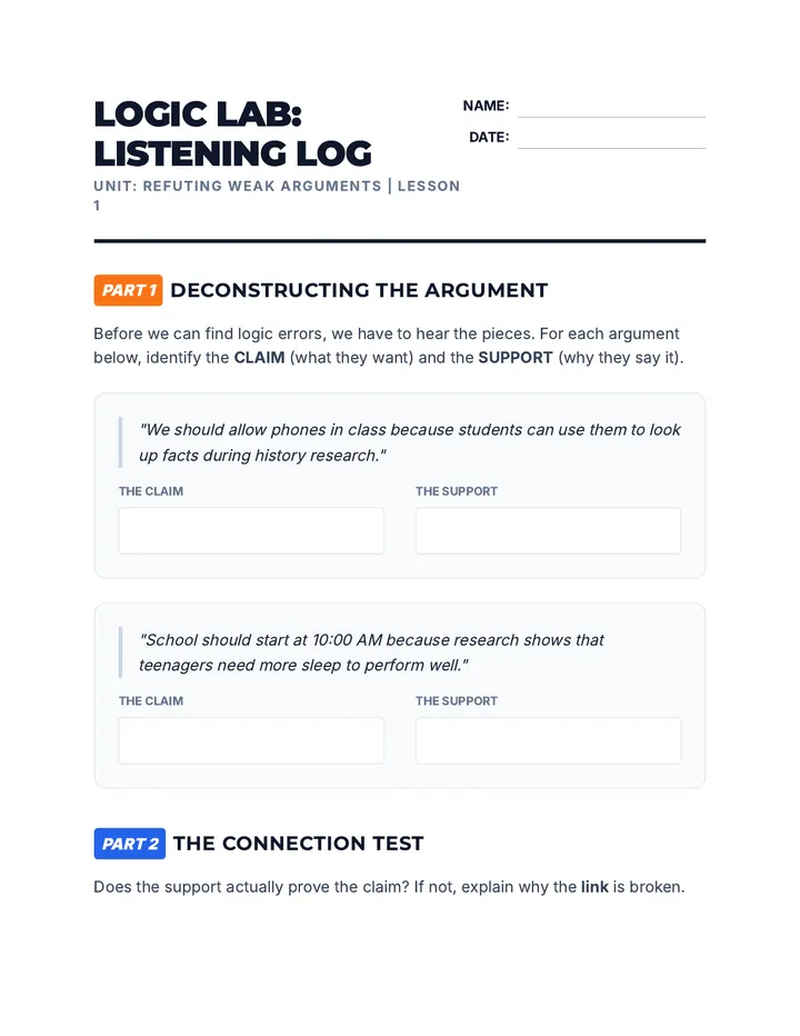 Listening Log Worksheet
