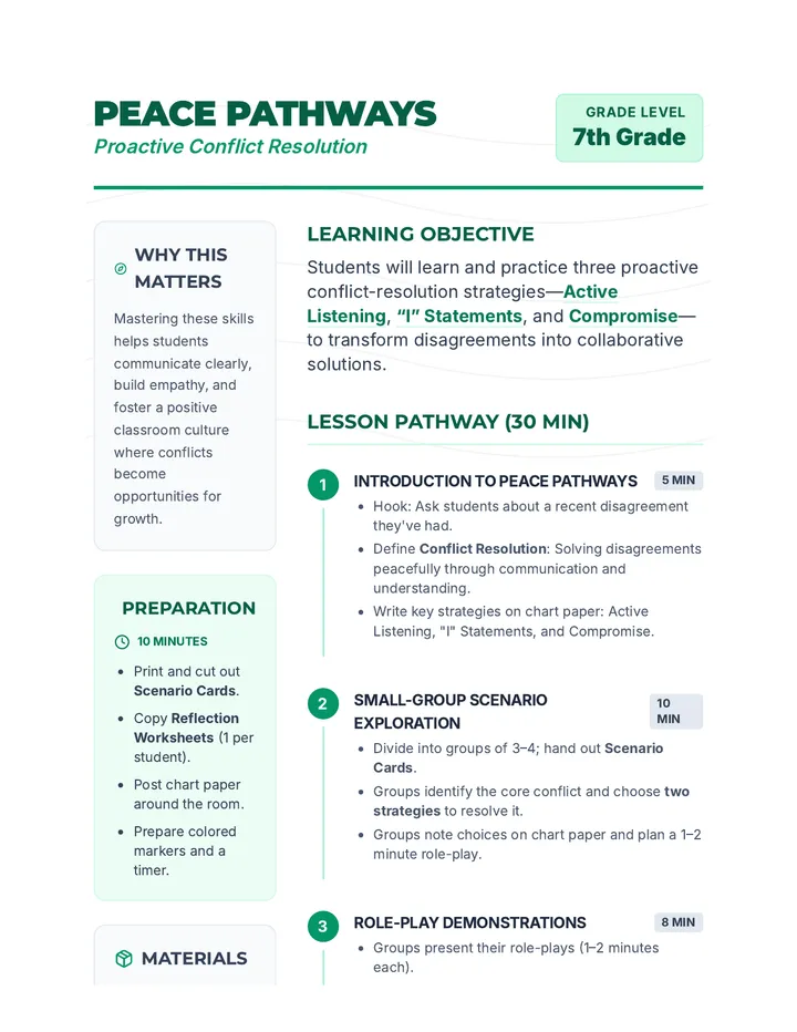 Peace Pathways Lesson Plan