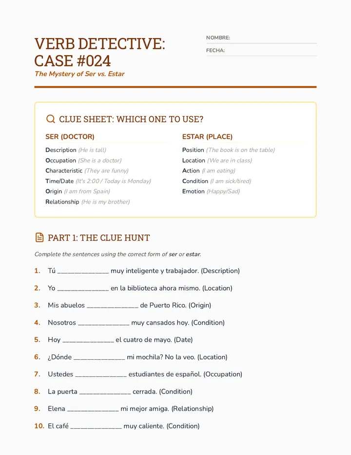 Verb Detective Worksheet