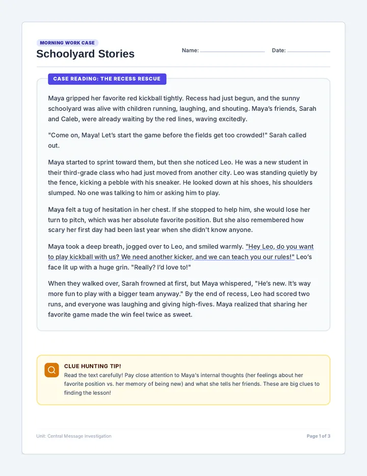 Schoolyard Stories Worksheet