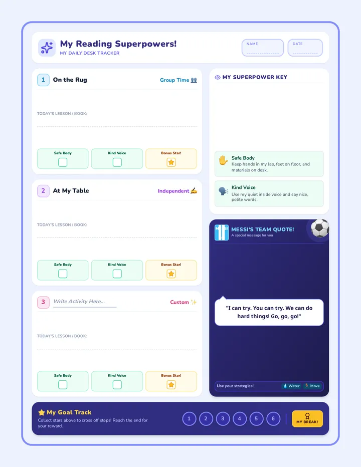 Superpowers Daily Desk Tracker page 1