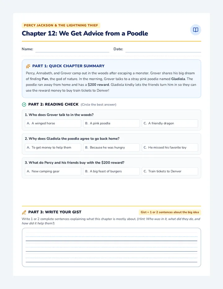 Poodle Advice Reading Worksheet